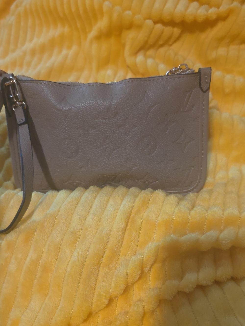 Louis Vuitton Taupe Embossed Leather Wristlet